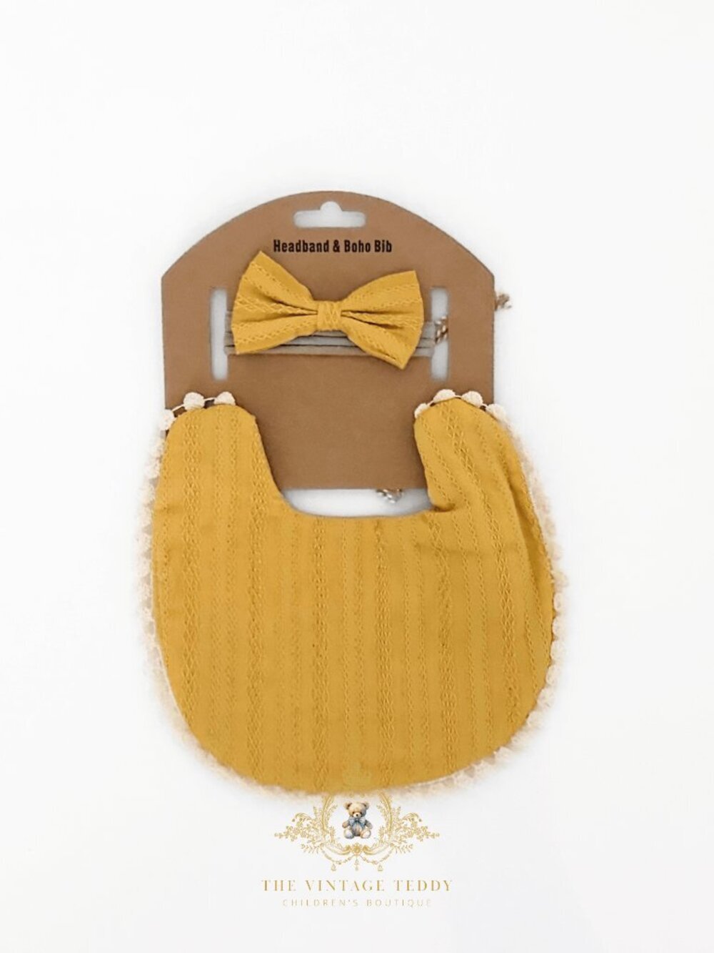 NWT Lovely Girls Baby Bib & Hair Bows Accessory Set Boutique Bohemian Eyelet OS